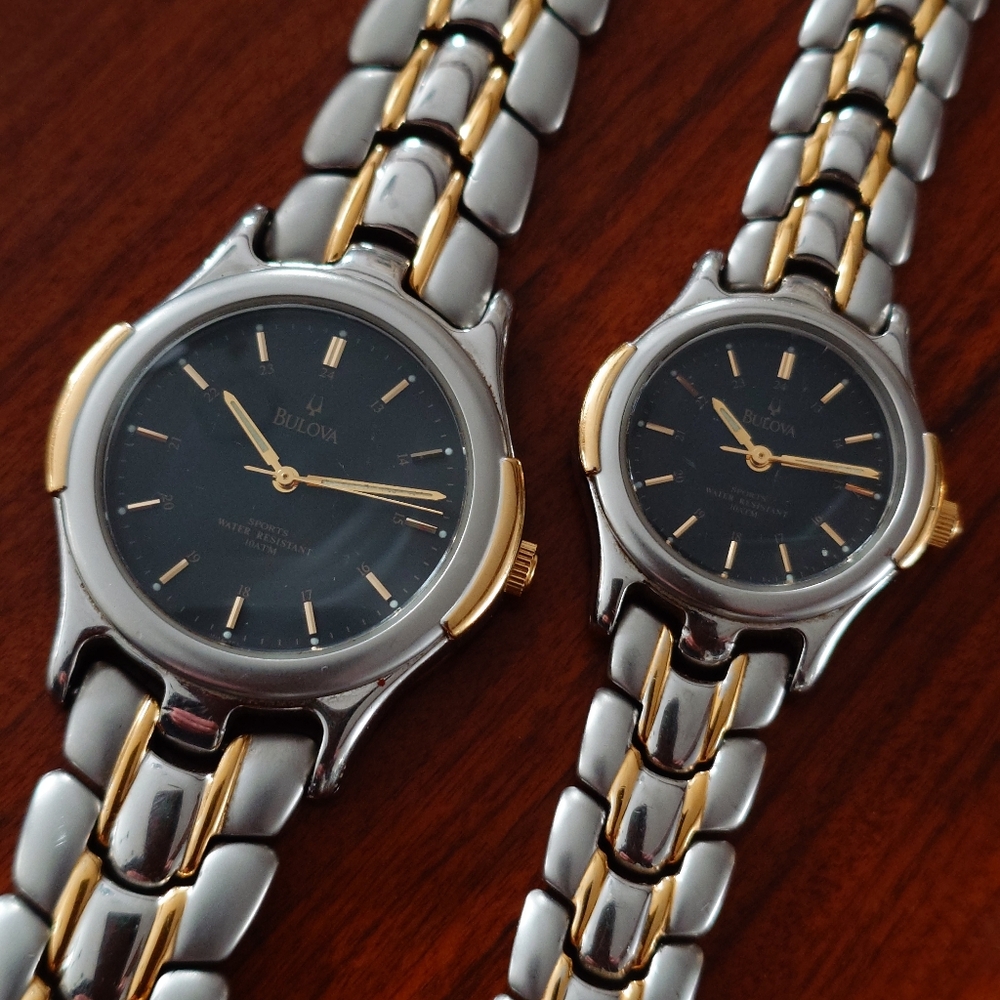Bulova Swiss Quartz Matching Watch Set His & Hers Two-Tone Vintage Dress Pair